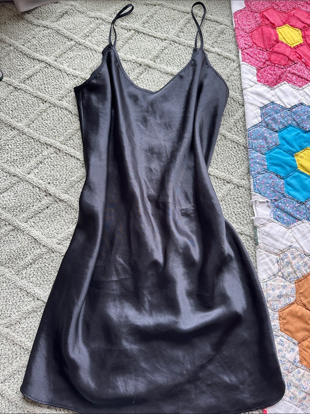Satin Black Slip Dress with Spaghetti Straps